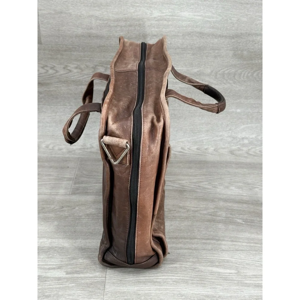 VTG Tumi Alpha Leather Briefcase Brown Expandable NO STRAP Wear Stains